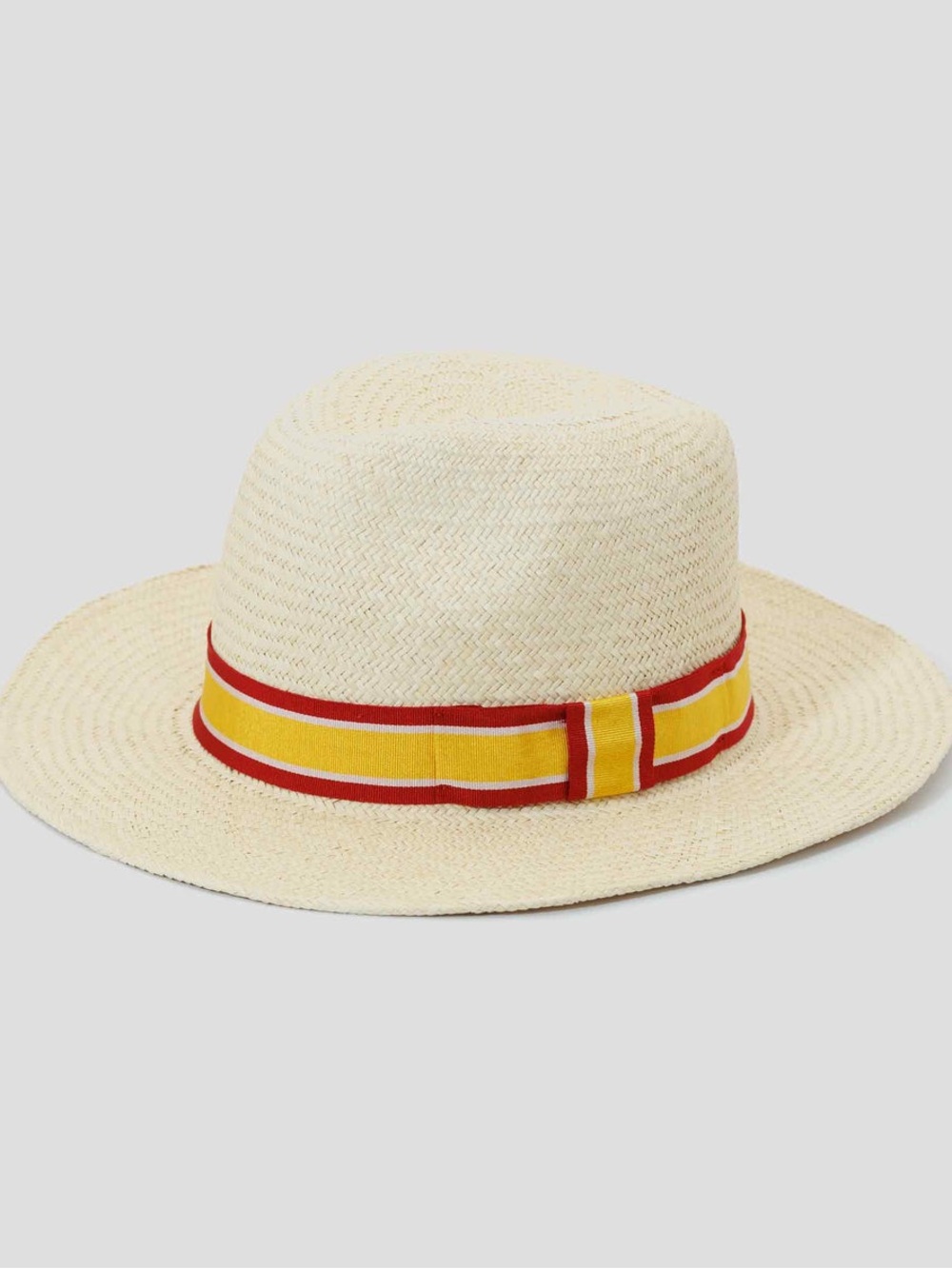 Goodwood Genuine Panama Straw Hat Red Yellow Striped Band 7 1/8